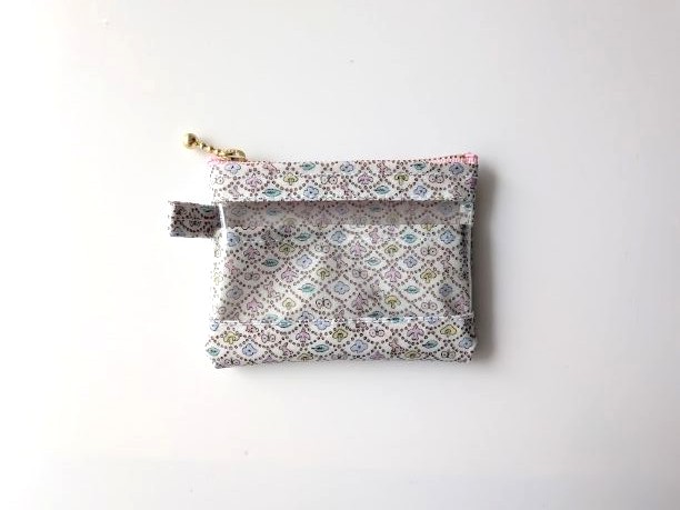 仕切り付きxxs-3　カードサイズ　クリアポーチ　フォレストウェーブ　リバティ　ラミネート　♡ミナ ペルホネンとのコラボレーション