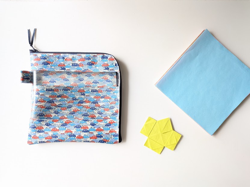 ★アウトレット★ 折り紙ポーチ L字ファスナークリアポーチ カーズ リバティ ラミネート