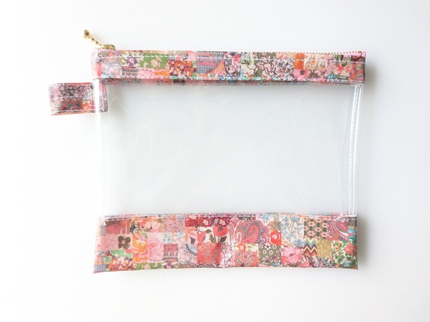 M 18×15 クリアポーチ アーカイブパッチワーク リバティ ラミネート ♡