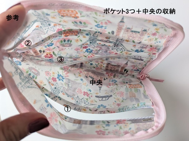 【限定3点】3ポケット A6(お薬手帳)L字ファスナークリアポーチ 仕切り付き リバティ ラミネート プライドアンドブルーム - 画像 (9)